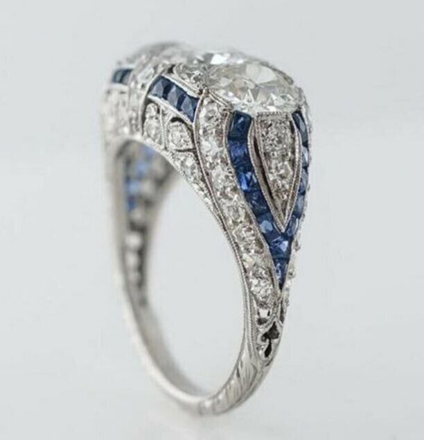 3.56Ct Art Deco Style Lab Created Diamond 3-Stone Wedding 14K White Gold FN Ring