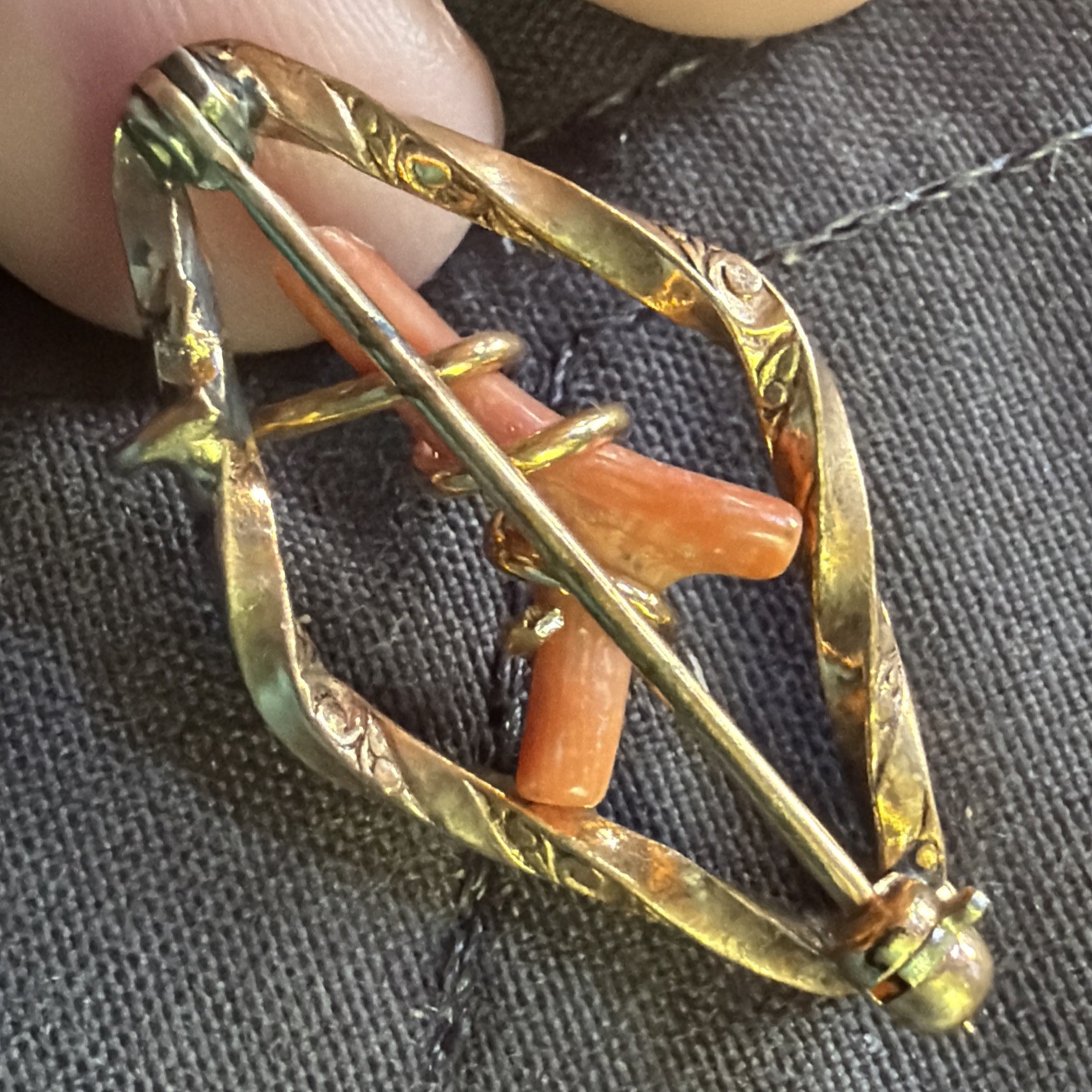 Vintage Rosy Gold Fill Coral Branch Interwoven Scroll Work On Metal