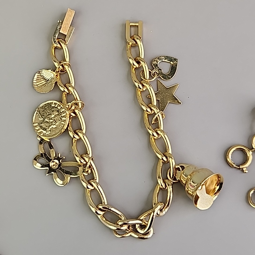 Chain Bracelet Lot of 4 Charm Rhinestone Gold Tone 6.75″