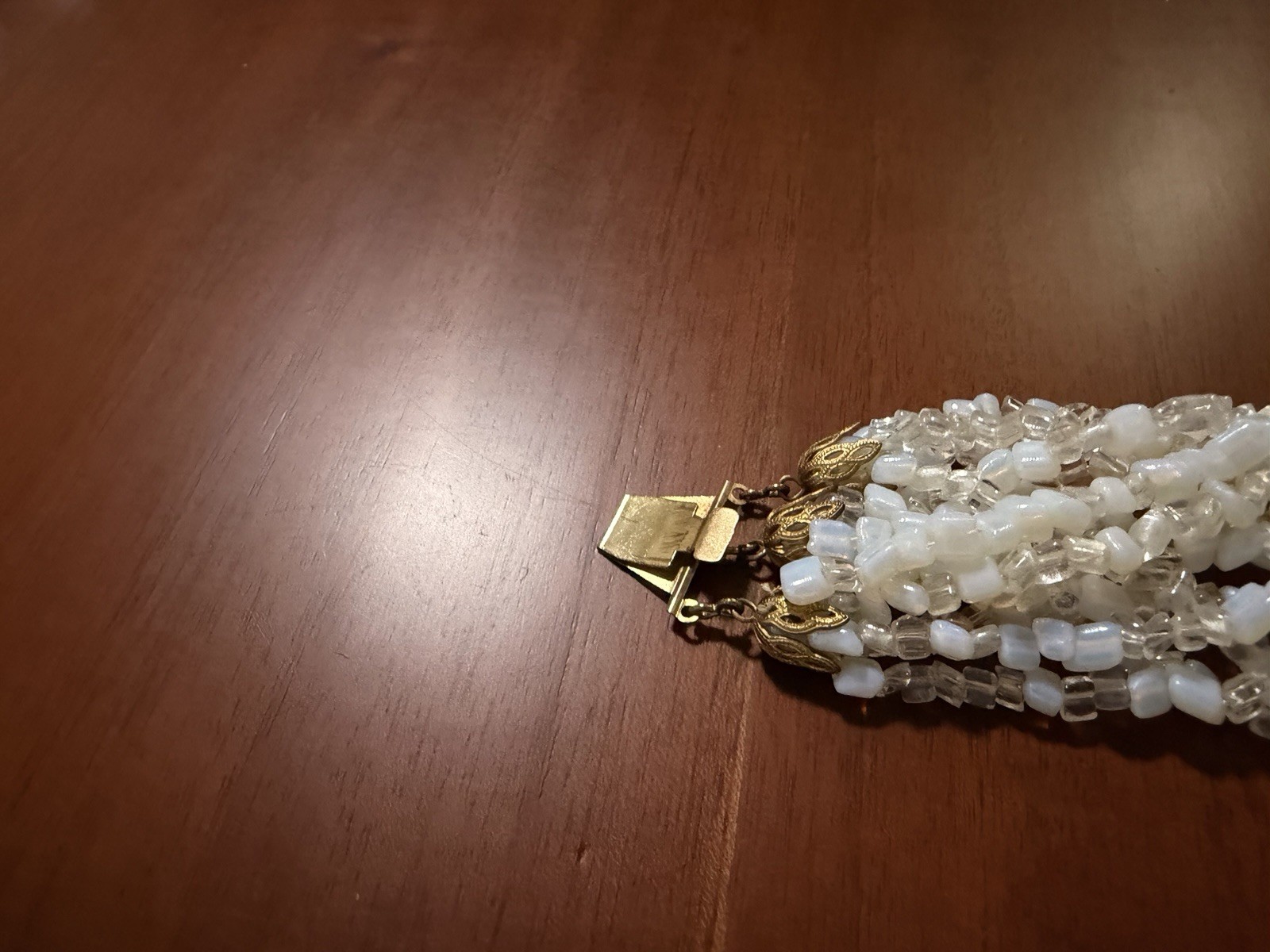 Rare Vintage Venetian Multistrand Opaline Clear Seed Bead Choker Necklace Italy