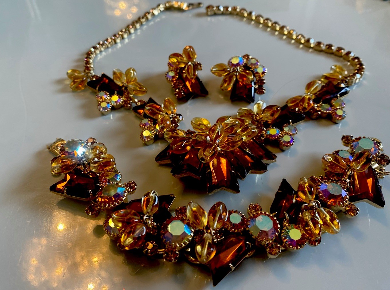 Vtg Juliana Arrow Head Dangle Bead Rhinestone Necklace Bracelet Earring Set Paru