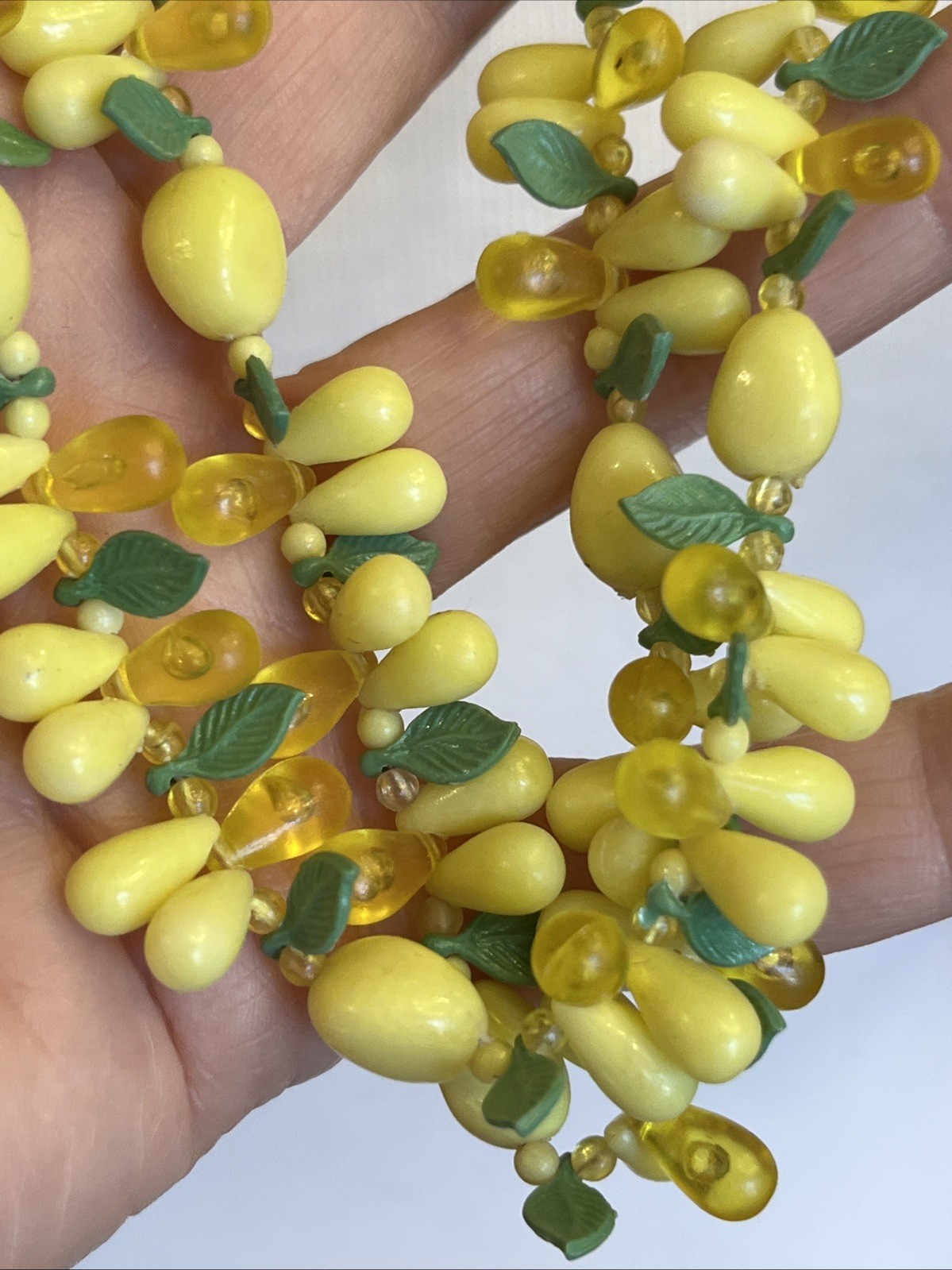 Vintage 2 Strand Tutti Fruity Lemon Necklace Czech Dangle Drop Clip Earrings Set