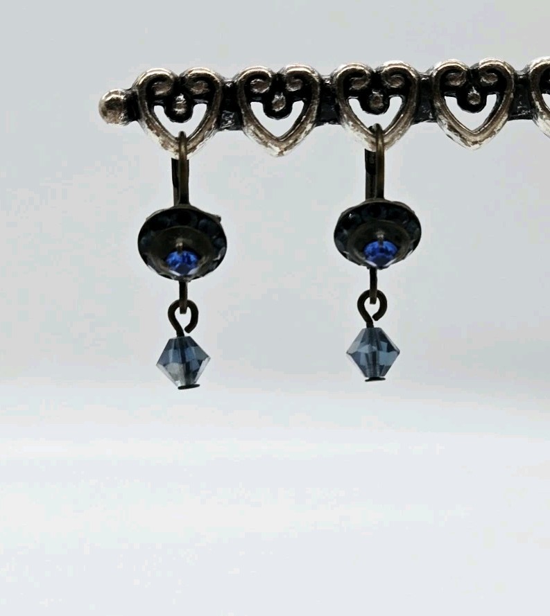 Sorrelli Dangle Earrings Blue Crystal Rhinestone Brass tone Leverback .75 in