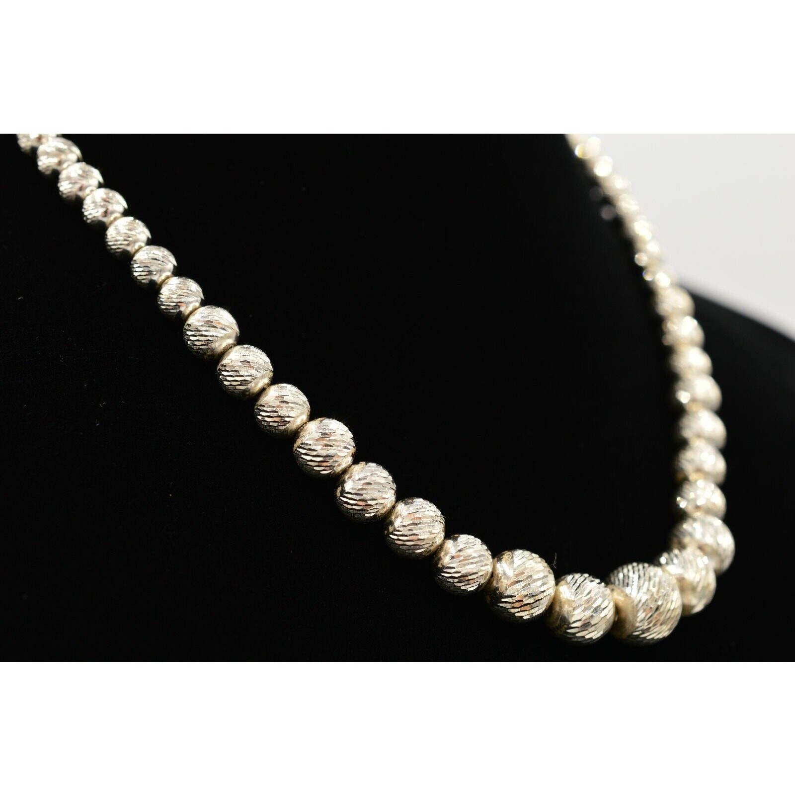 Vintage Statement Collar Necklace Chain Beaded Silver Non-Magnetic Metallic BinM
