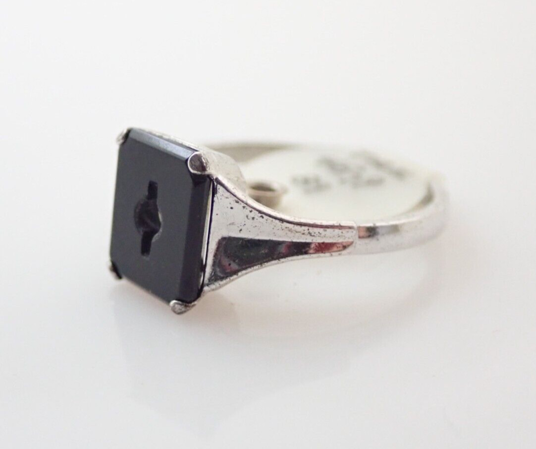 Vintage Art Deco Clark Coombs Signet Initial Emblem Onyx Sterling Band Ring NOS9