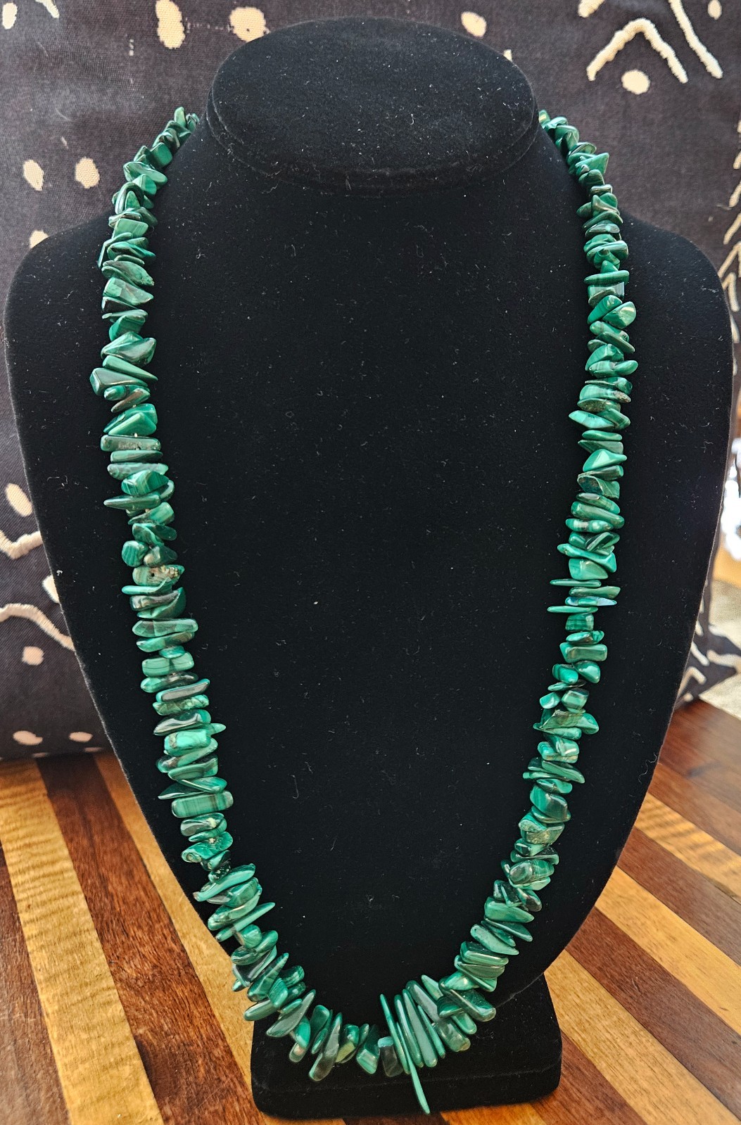 Vintage Malachite Chunks & Chips Nugget Necklace Screw Closure 25in 109gm