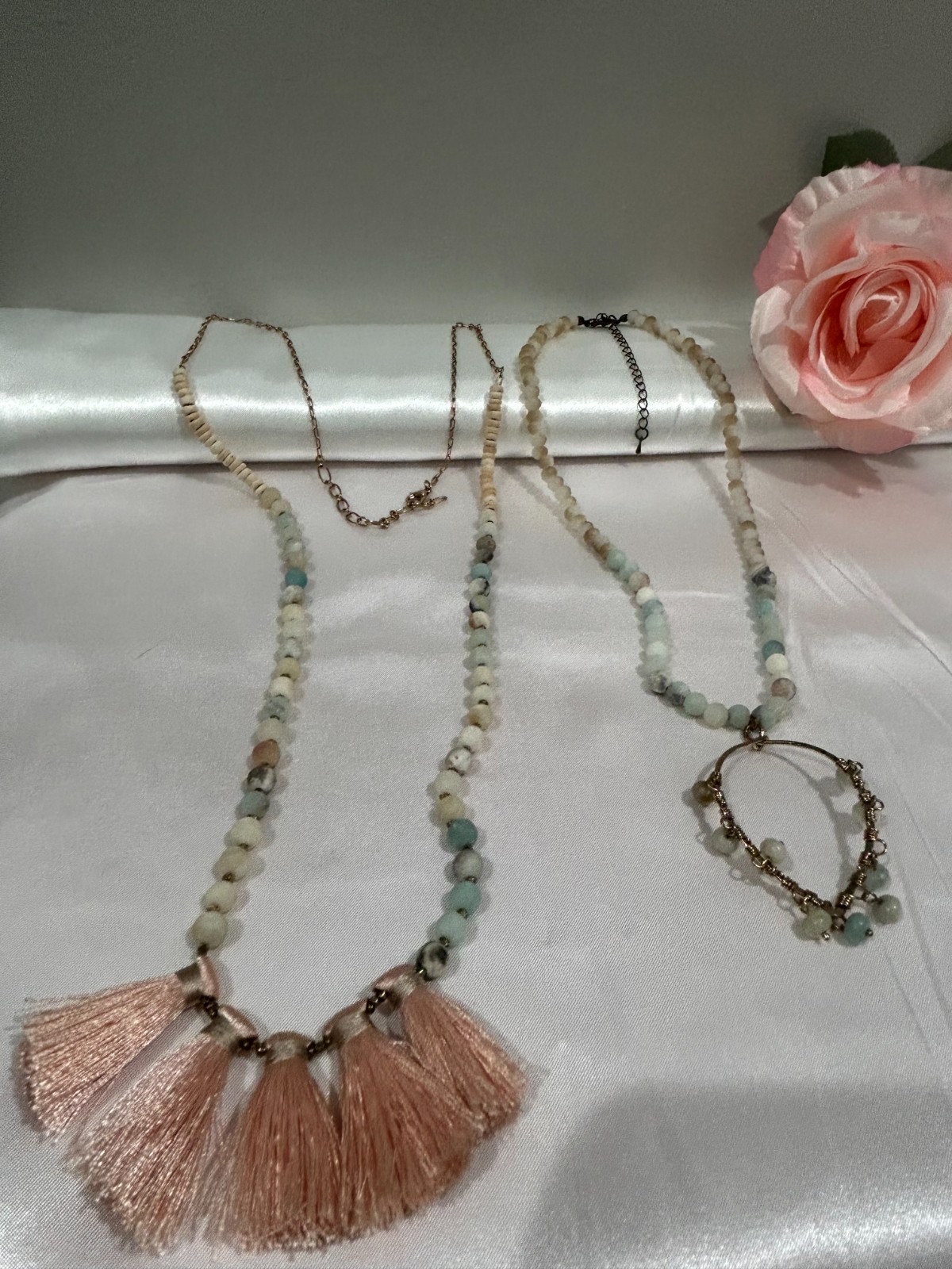 2KASPER NECKLACE LOT BEADANT TASSEL LARIAT PENDANT VINTAGE JEWELRY