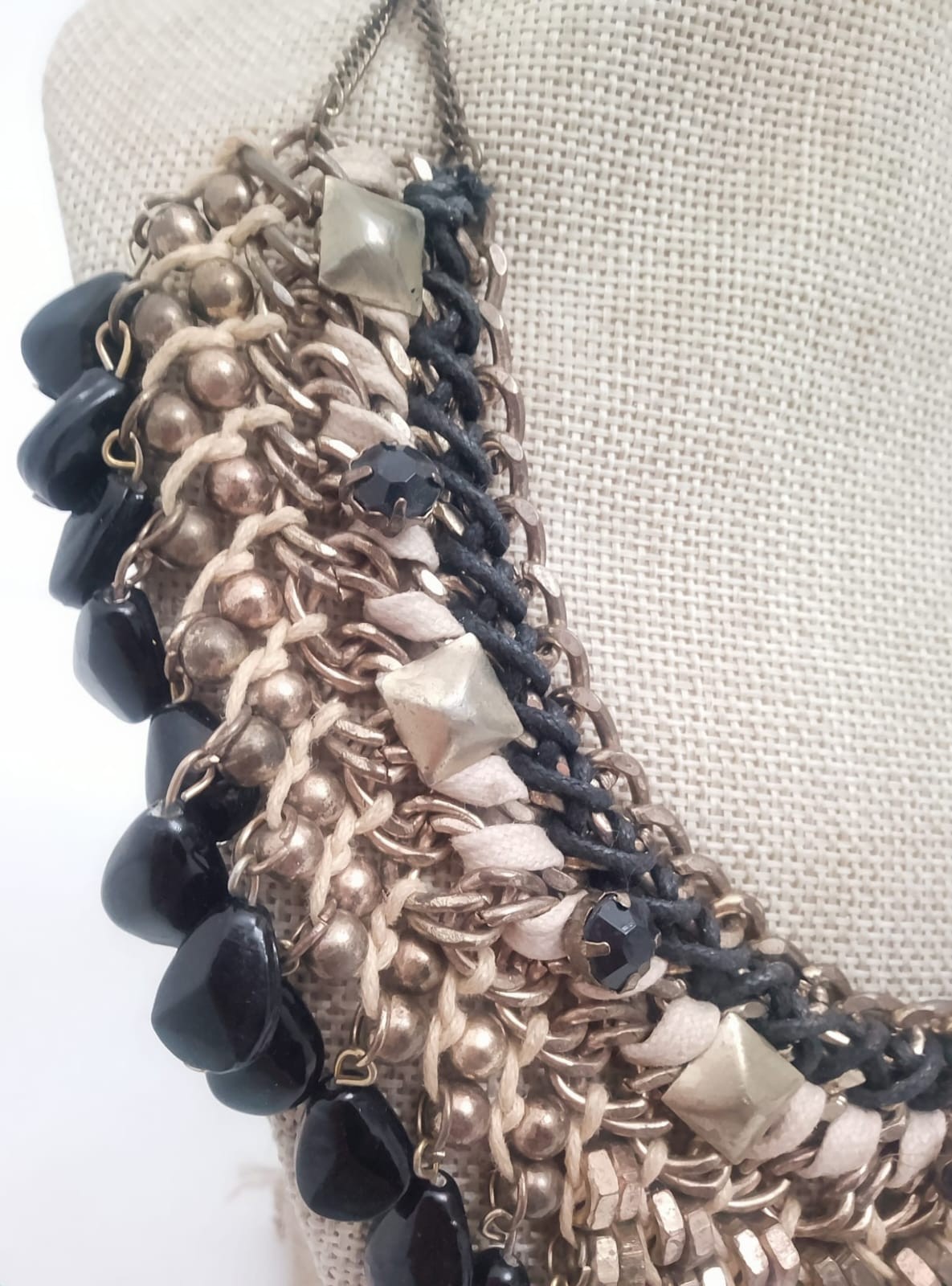 Luxurious multi-layer necklace ZARA Vintage Handmade stones Golden chains Woven