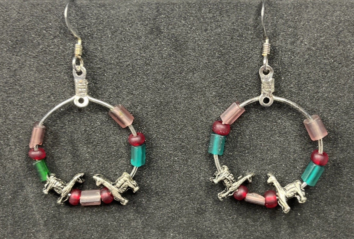 Vintage Llama Hoop Earrings Silver Tone Unsigned