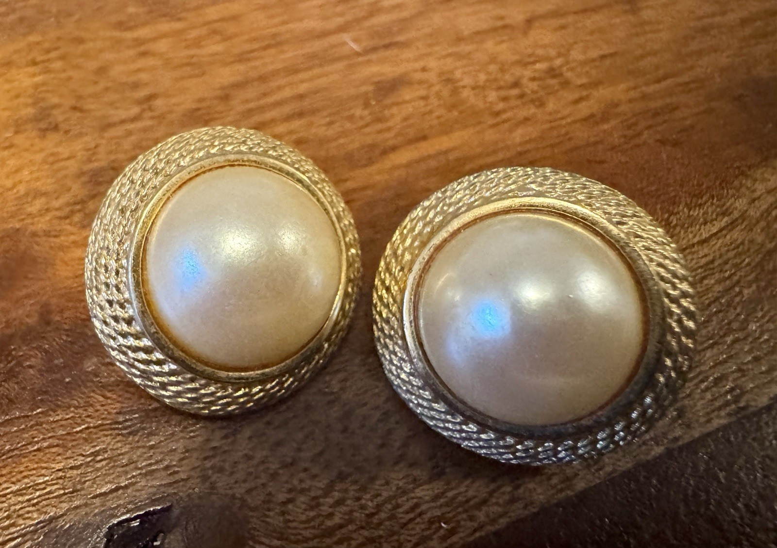 3 Pair Vintage 1980-1990s Clip On Earrings Gold Tone Faux Pearl