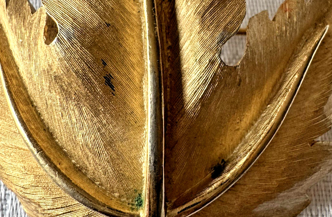 Vintage Gold Tone Leaf Brooch Signed Trifari Textured Mid Century Costume Jewel