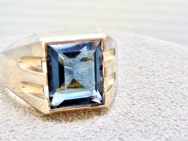 SIGNED V C VINTAGE 10K YELLOW GOLD FILLED NEW OLD STOCK 70’S SIZE 11 BLUE RING