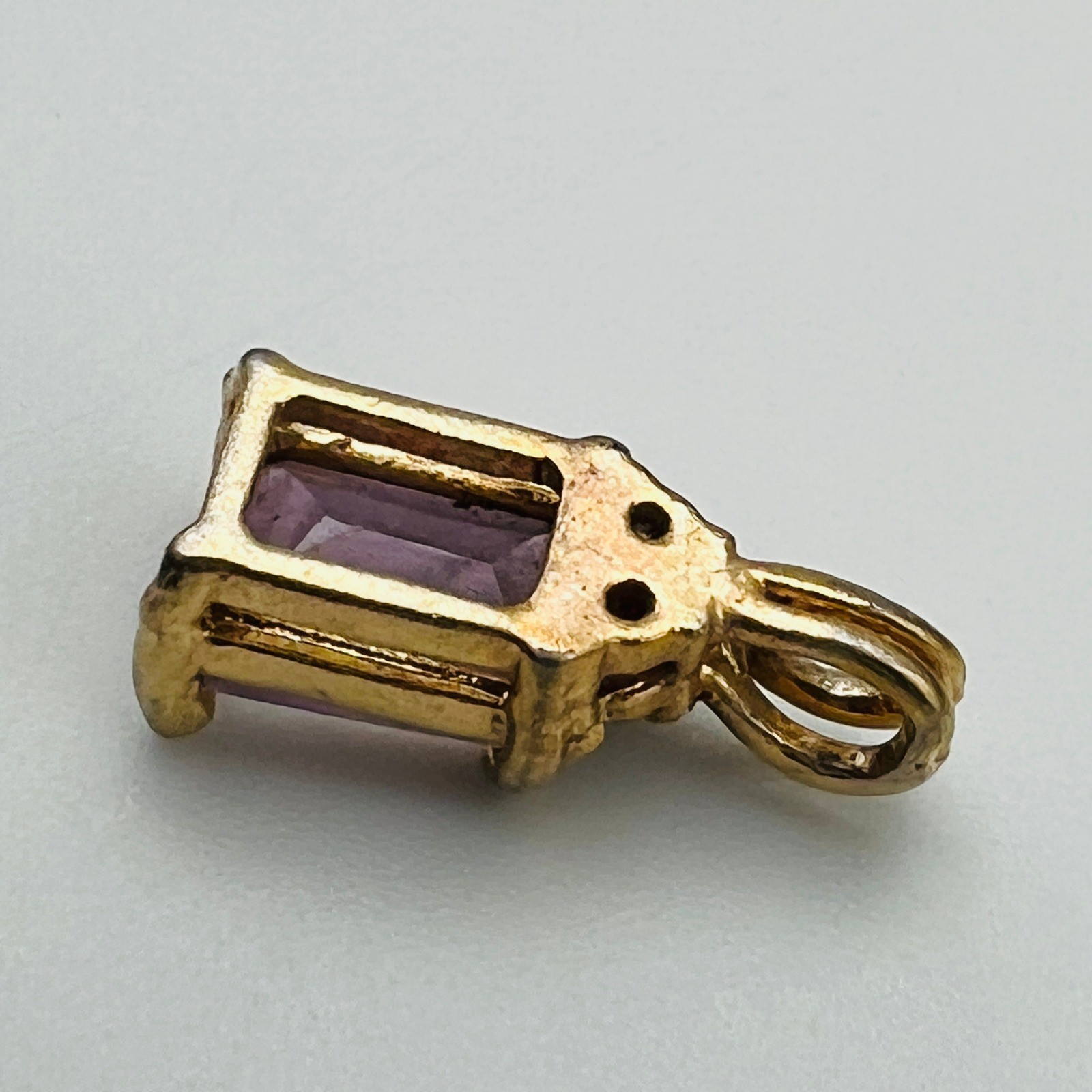 Gold Filled Amethyst Pendant Emerald Cut Purple and Clear Stone Clear Accent