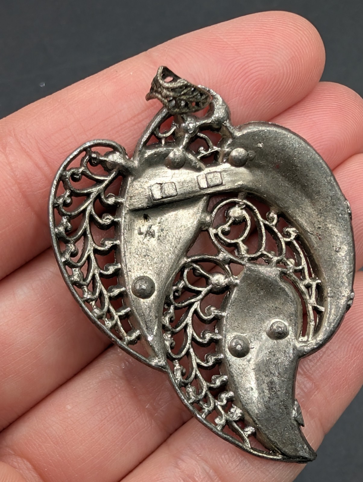 Vintage L/N Little Nemo Rhinestone Filigree Pot Metal Pendant For Necklace