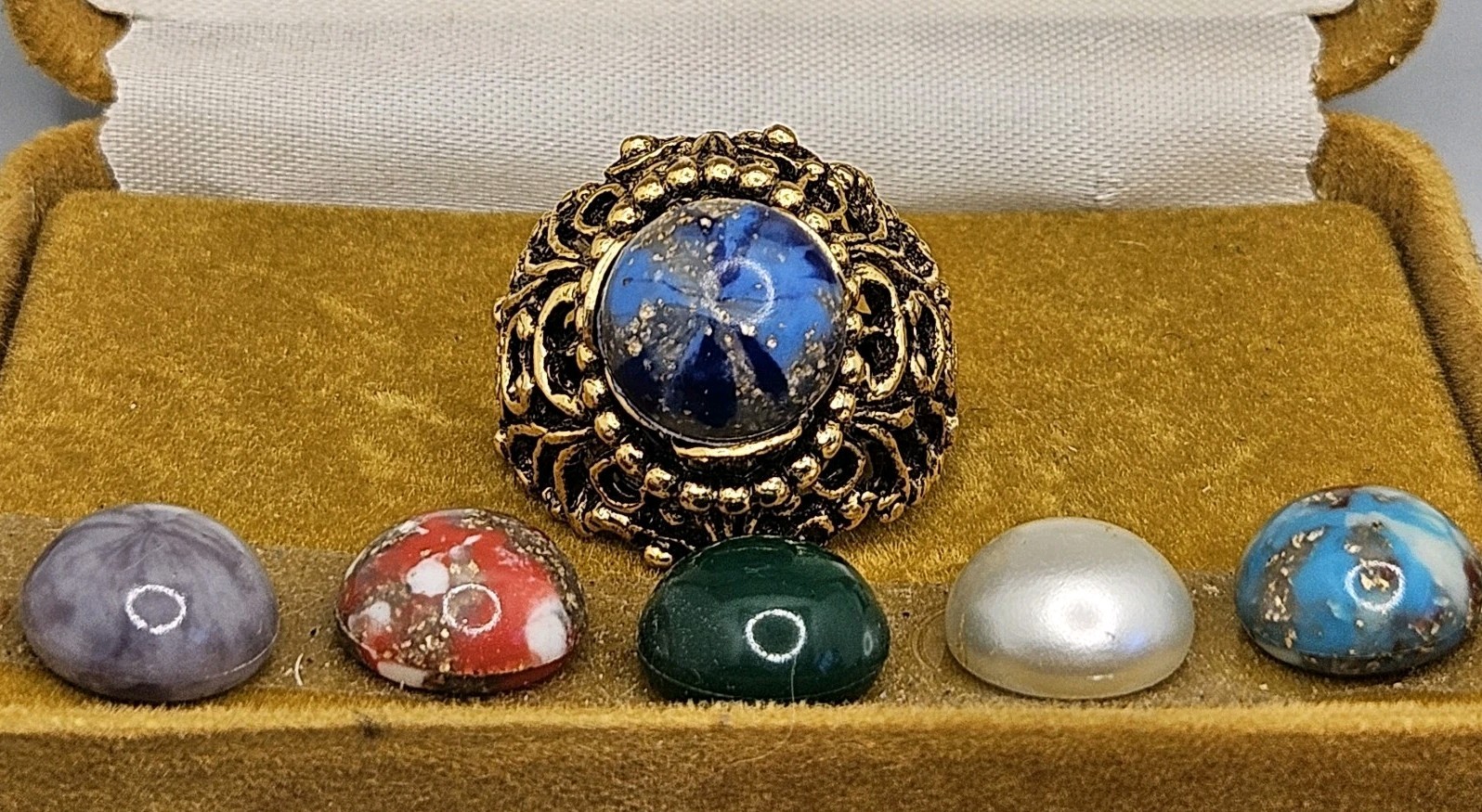 Vintage Lady Ellen Ring Set Interchangeable Magne Gems Gold Tone Glass Stone Lot