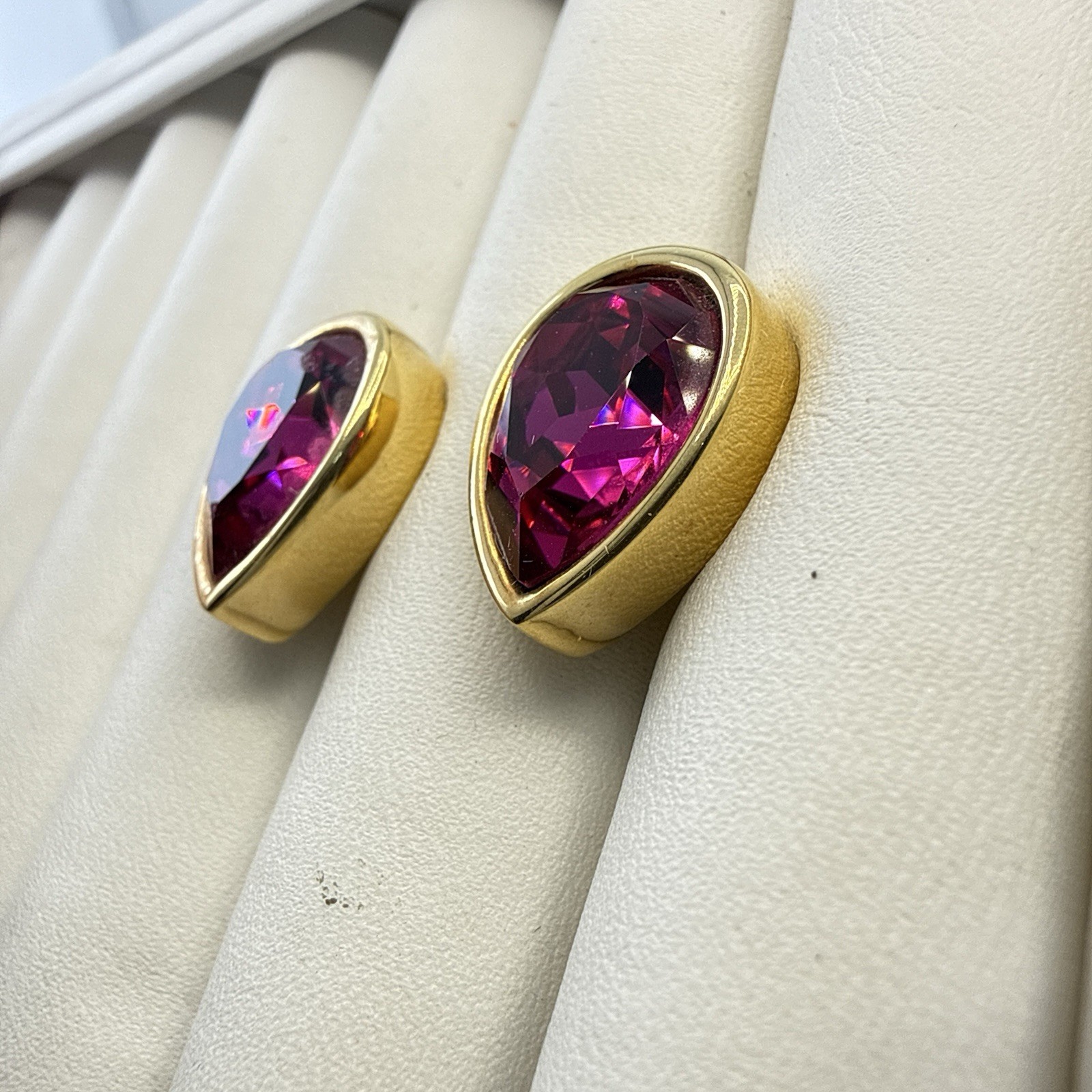 Vintage Swarovski Earrings SAL Pink Rhinestone Crystal Pear Teardrop Gold Plated