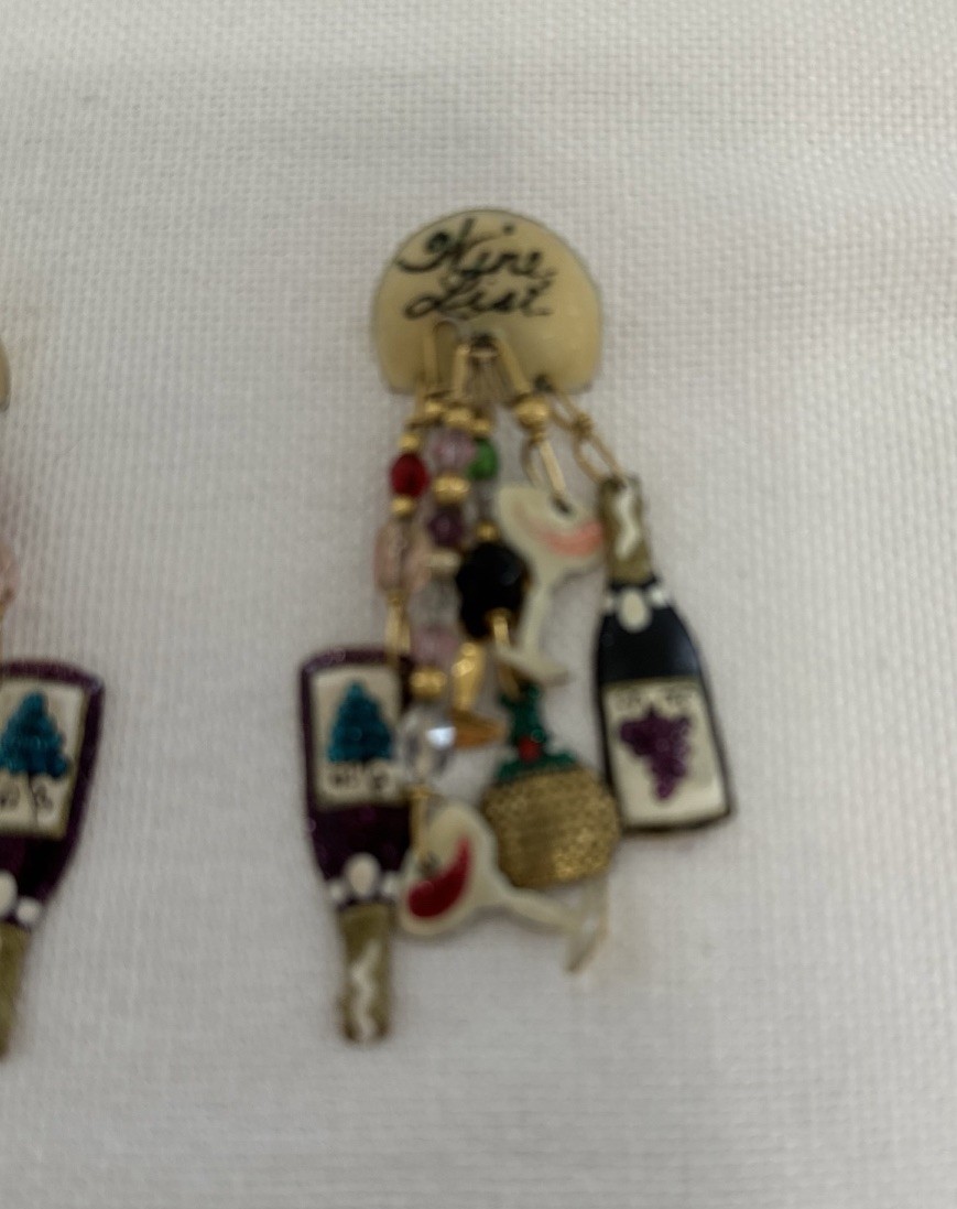 Lunch At The Ritz Wine List Earrings Crystal Enamel Dangle Pierced Ears