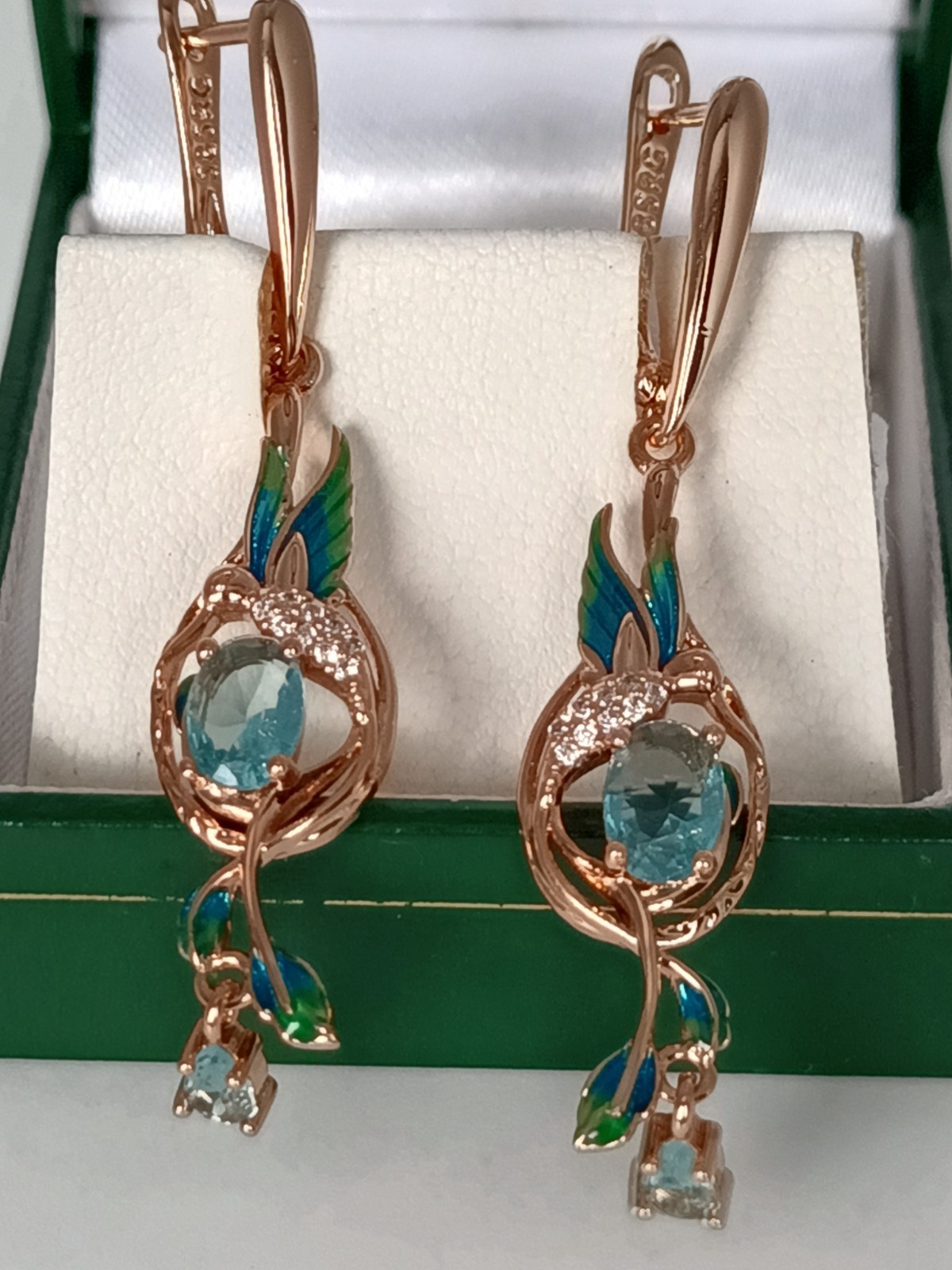 Vintage 1990-s 14 Ct Rolled Gold Aquamarine Zircons Earrings – Hallmarked 585 RG