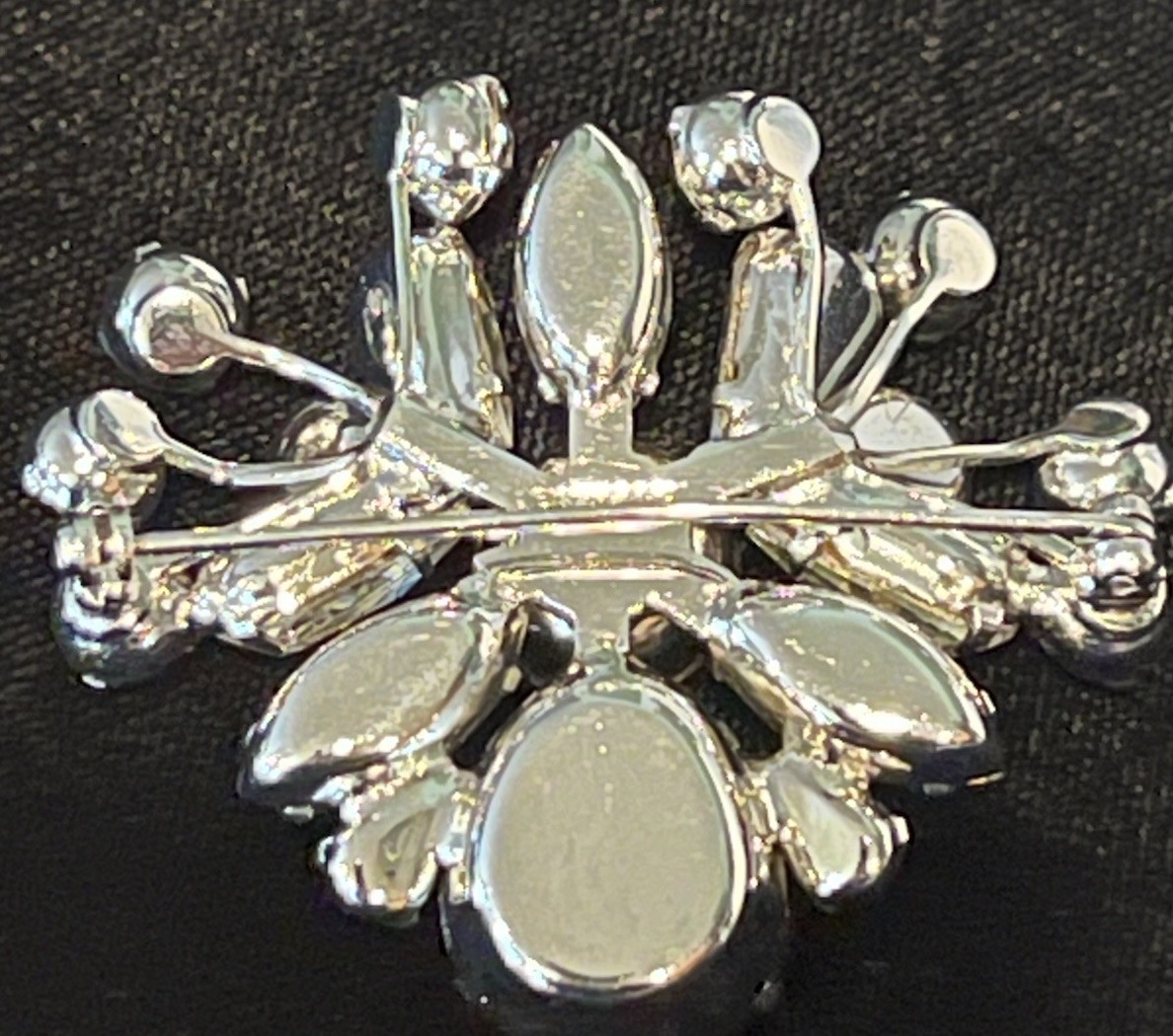 Vintage Eisenberg Clear Rhinestone Spray Brooch Signed Rhodium Crystal 1940 Used
