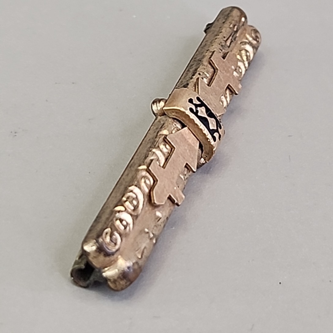 Antique Victorian Bar Brooch Etched Gold Filled Tube Hinge Edwardian 47mm