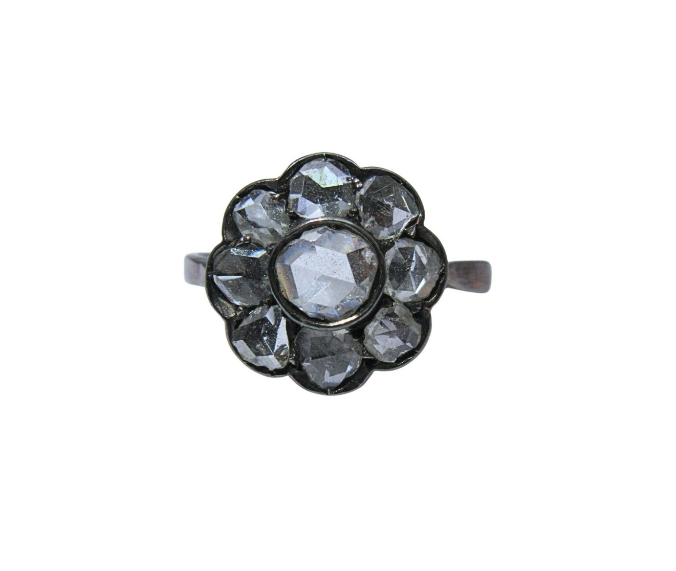 Sterling Silver Rose Cut Diamond Vintage Flower Ring Size 5.5