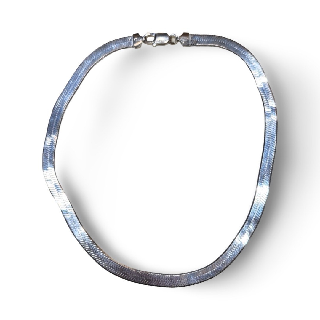 925 Made in Italy Silver Sterling Herringbone Chain Choker Necklace