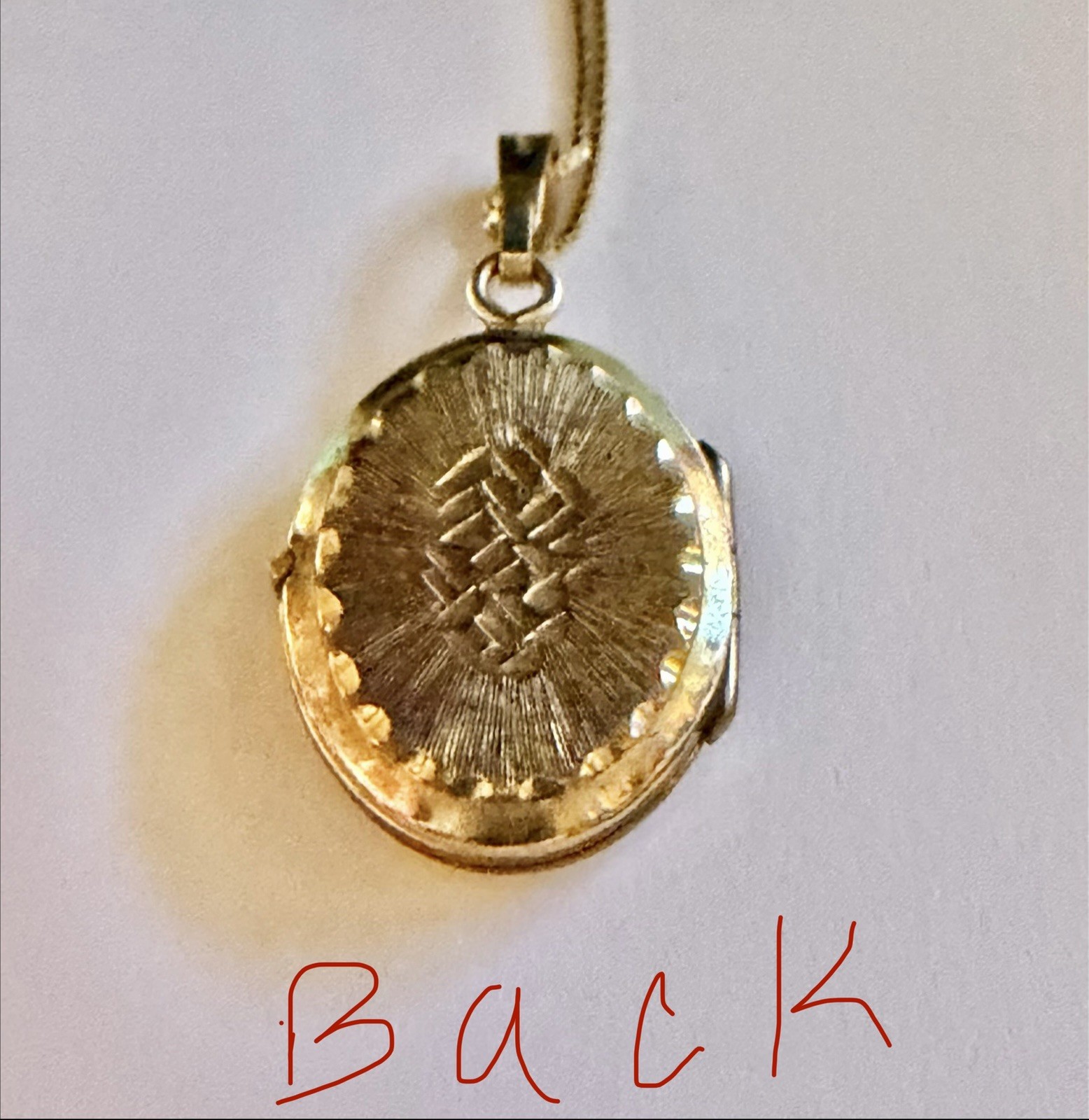 Vintage Rolled Gold Diamond Cut Design Double Oval Locket by Andreas Daub 18”