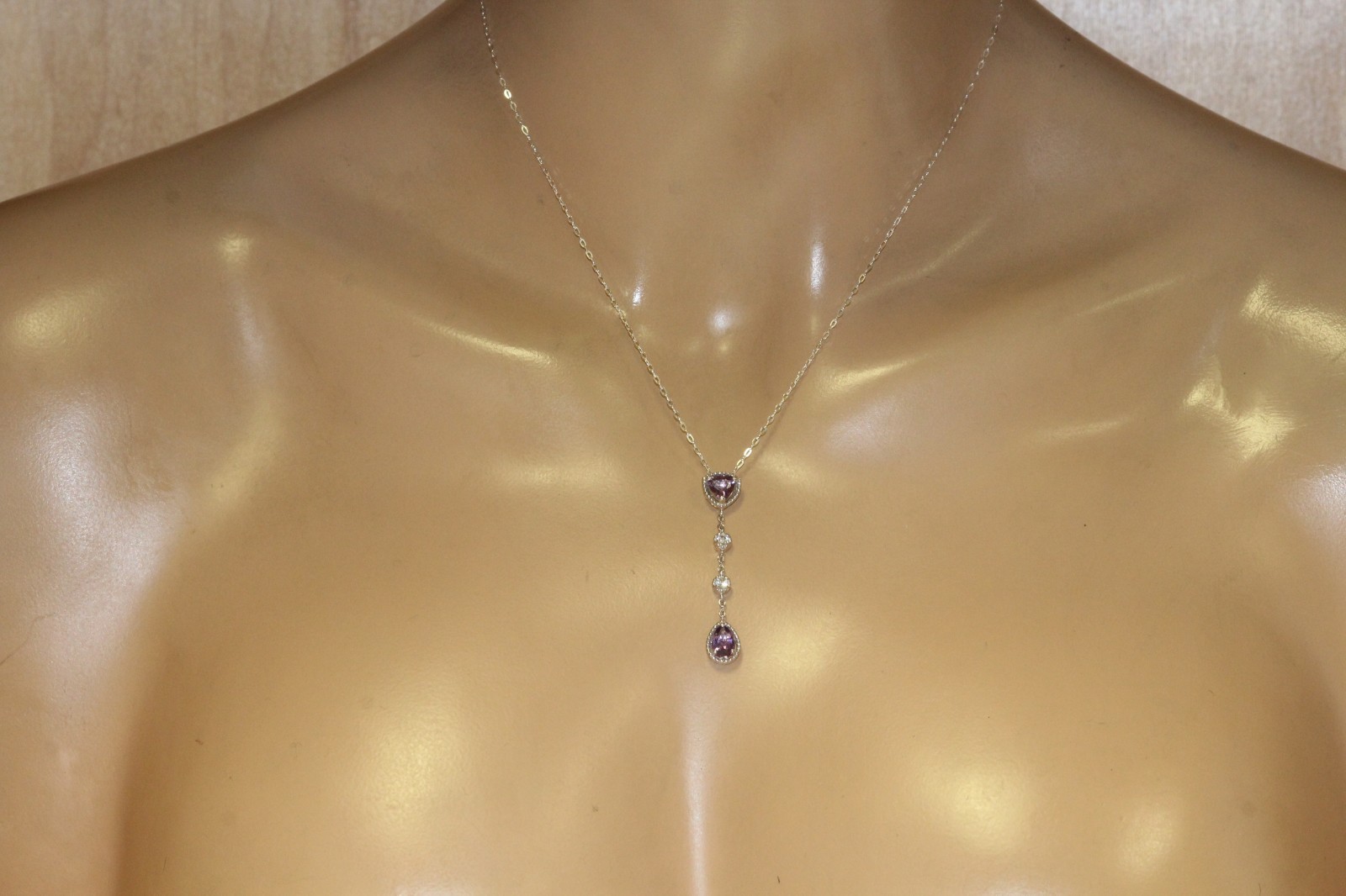 New 925 Sterling Silver amethyst created sapphire pendant necklace 3.1g dangle