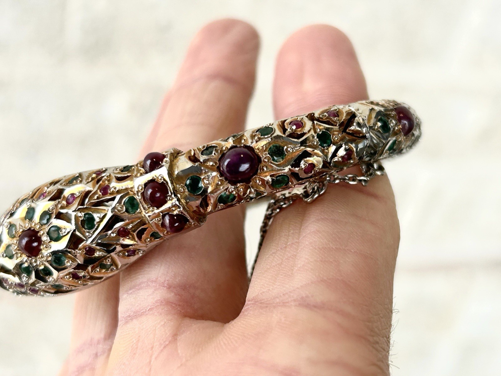 Antique Mughal Ruby Emerald Sterling Snake Bracelet Jewels Of India