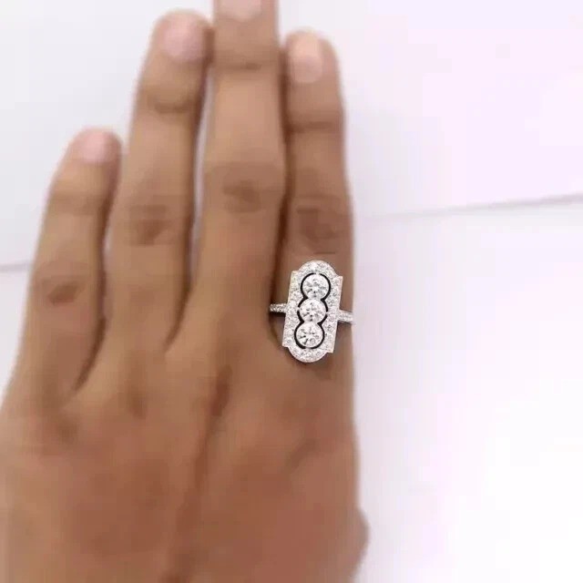 4Ct Art Deco Vintage Style Lab Created Diamond Engagement 14K White Gold FN Ring