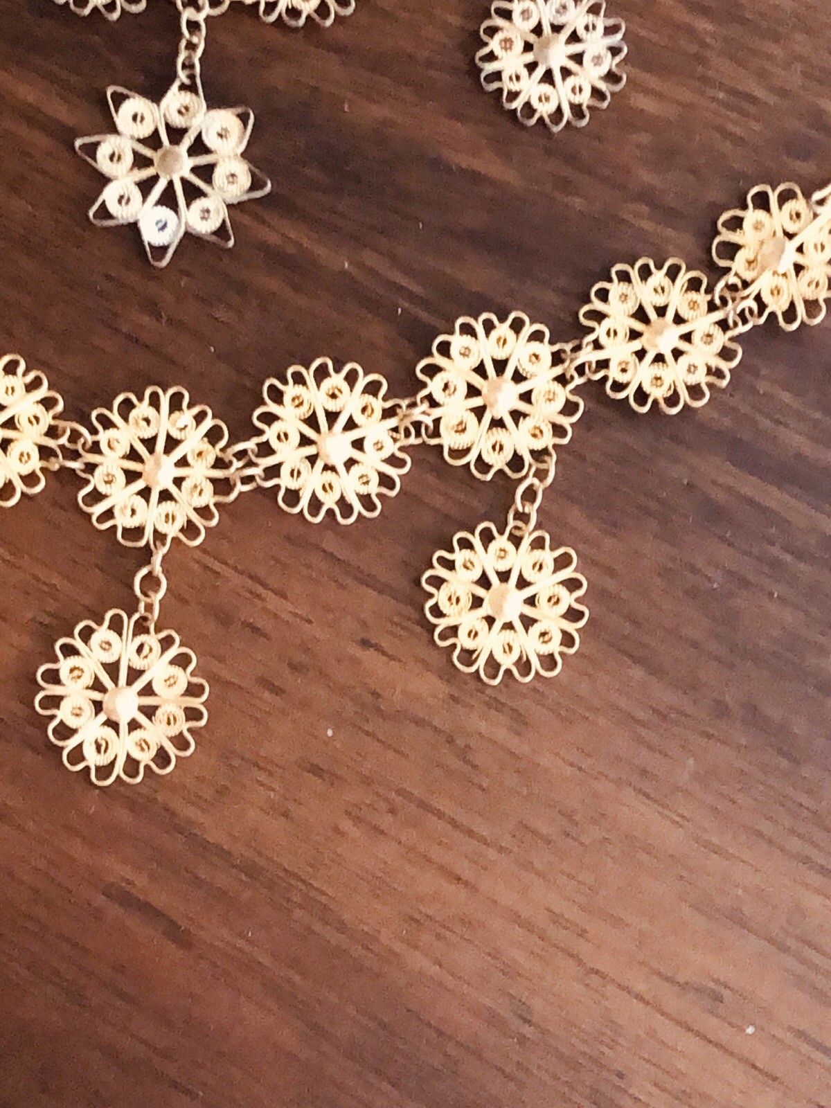 Vtg Intricate filigree Wire Vermeil Gilt Brass Dangled Necklace/Bracelet Set