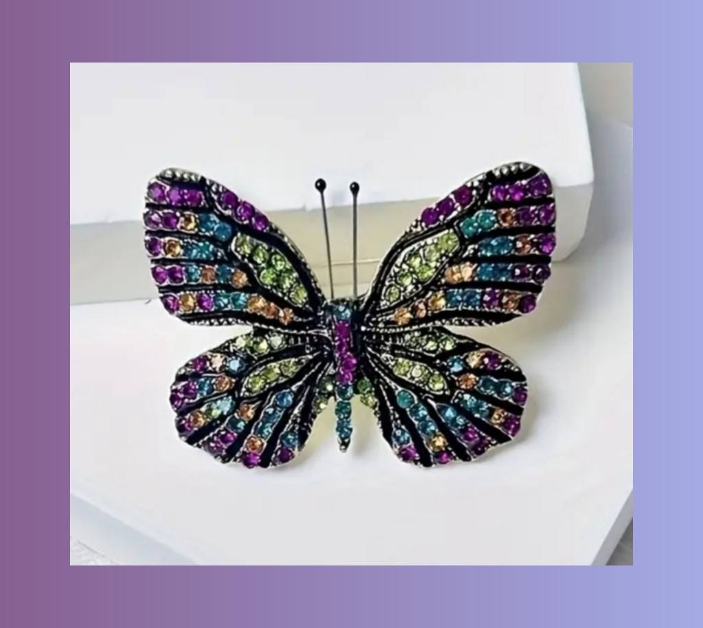 PURPLE MULTI-COLOR RHINESTONE BUTTERFLY BROOCH PIN~MOTHER’S DAY BIRTHDAY GIFT