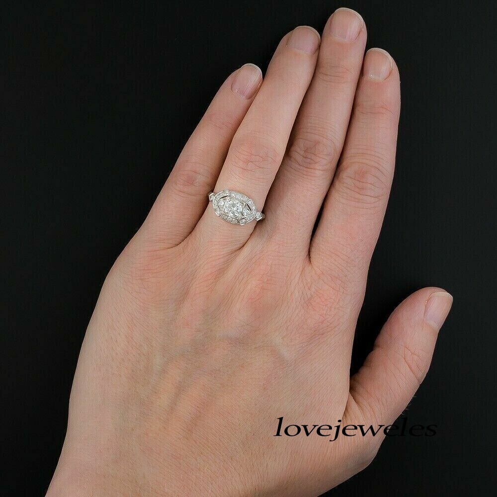 2.90CT Lab-Created Round Cut Diamond Art Deco Vintage Ring 14K White Gold Finish
