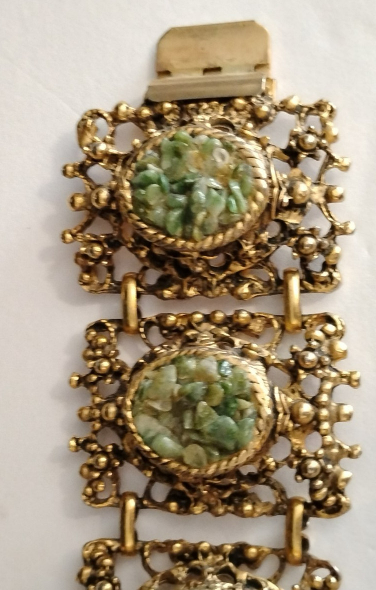 Chunky Vintage Faux Jade Chips Heavy Link Bracelet
