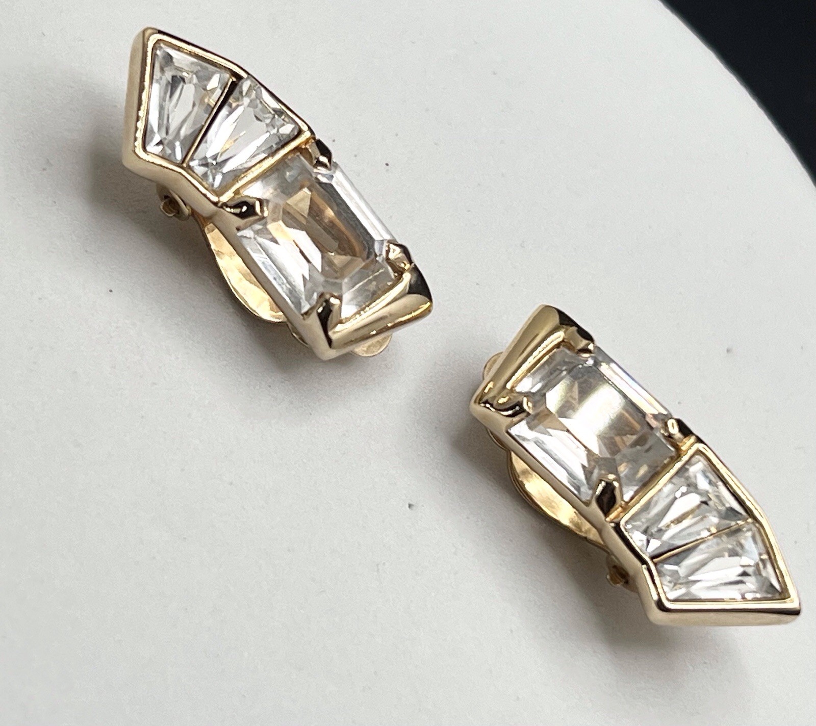 Vintage SWAROVSKI SAL Signed Pale Blue Crystal Gold Tone Clip On Earrings