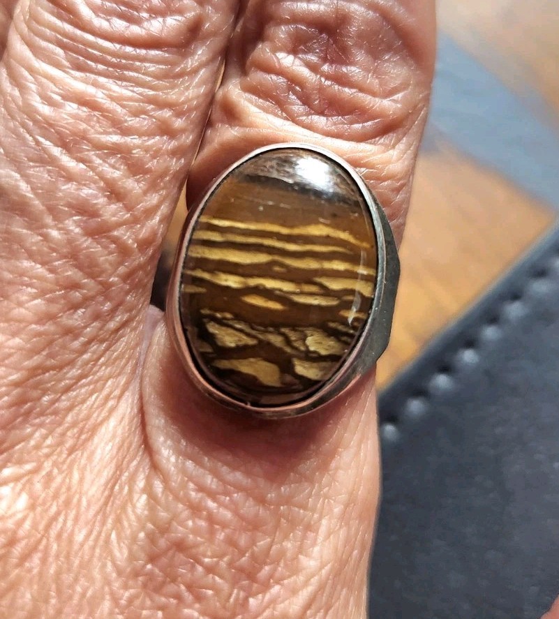 Sterling 925 Silver Oval Tiger’s Eye Ring Sz 7.5 Handmade