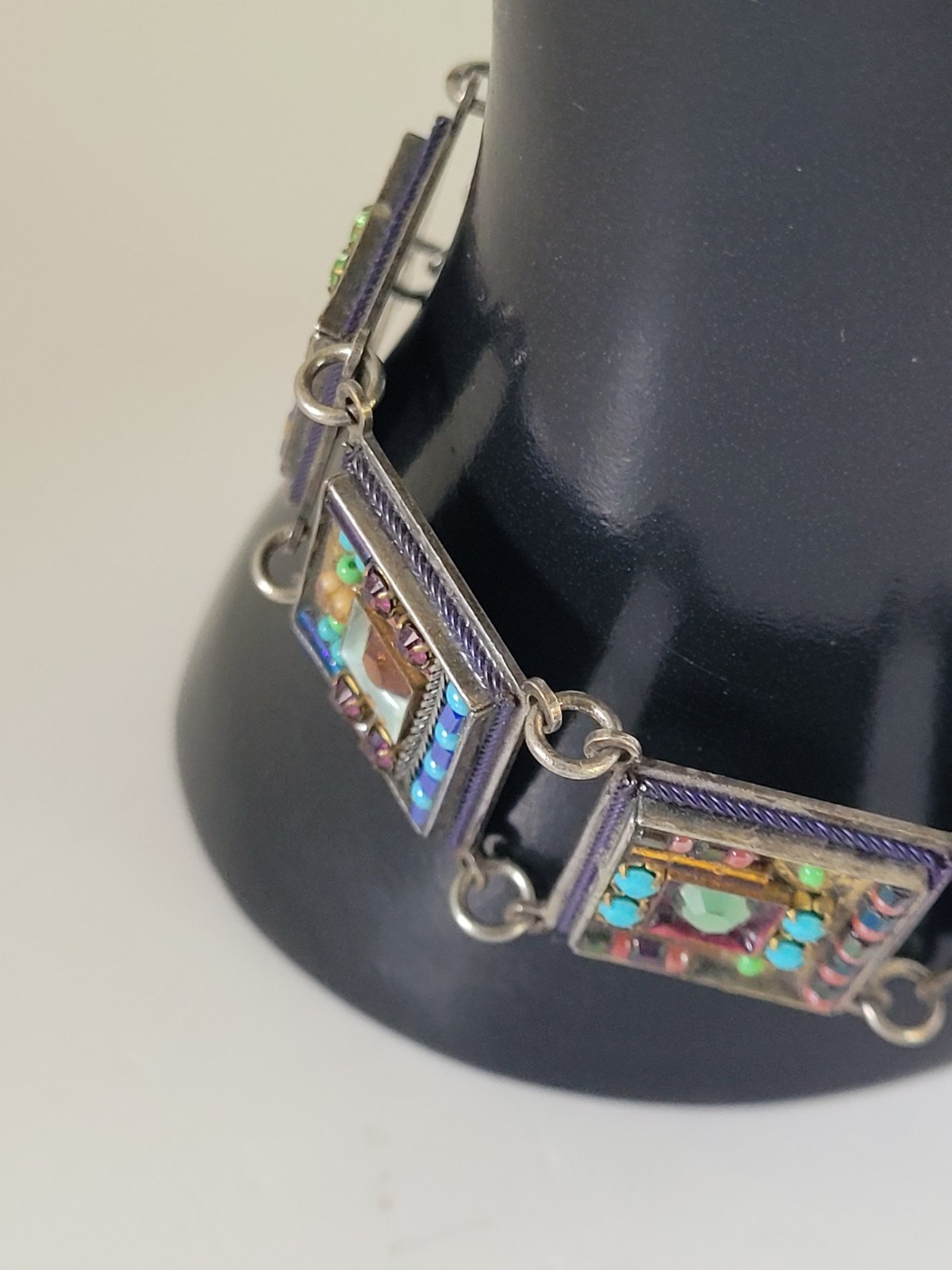 Adaya Colorful Enamel Crystal Panel Bar Link Bracelet 7.5” Israel