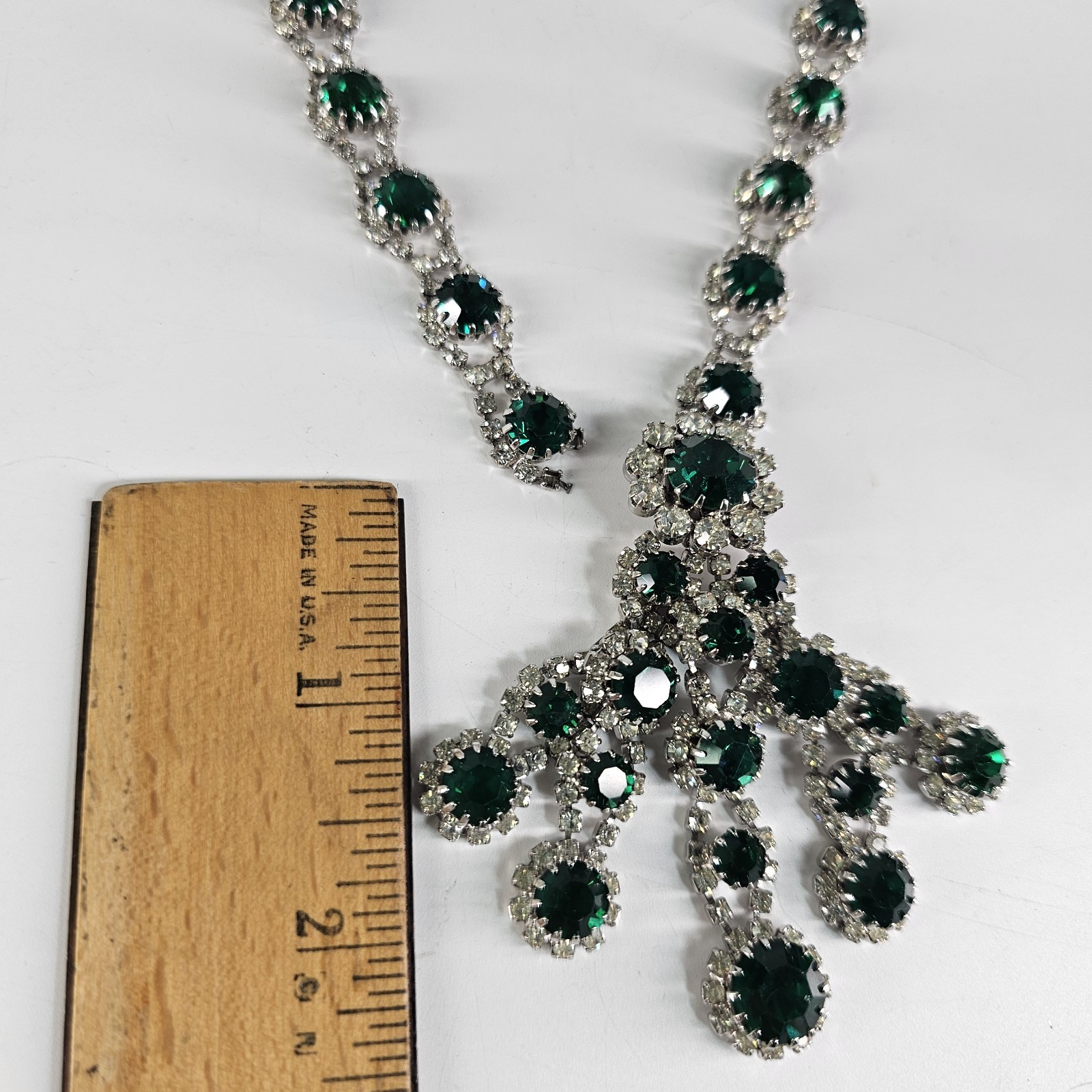 Vtg 50’s 60s Kramer Emerald Crystal Bib Necklace Statement MCM Chandelier REPAIR