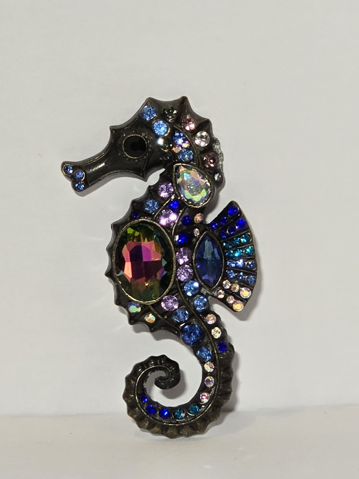 Seahorse Rhinestone Brooch Pin 3.25″ Multicolor Sea Life Beach Cruise