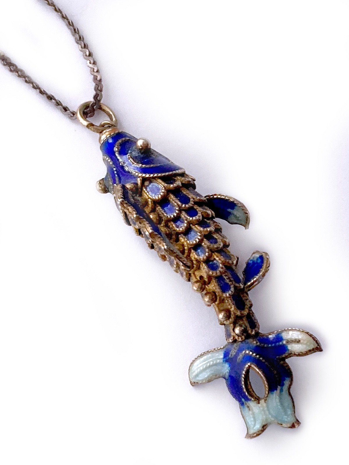 Blue Cloisonne & Vermeil Koi Fish Charm Bracelet and Hoop Earrings: China Export