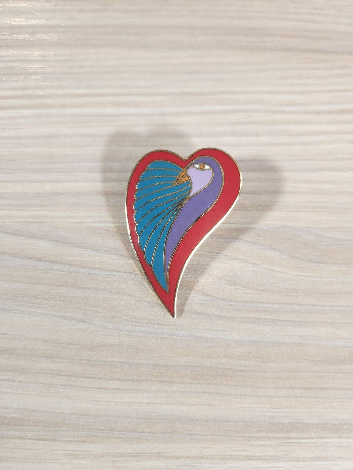 Laurel Burch Brooch Pin Dove Heart Enamel Women Cloissonne Gold Purple Red Retro