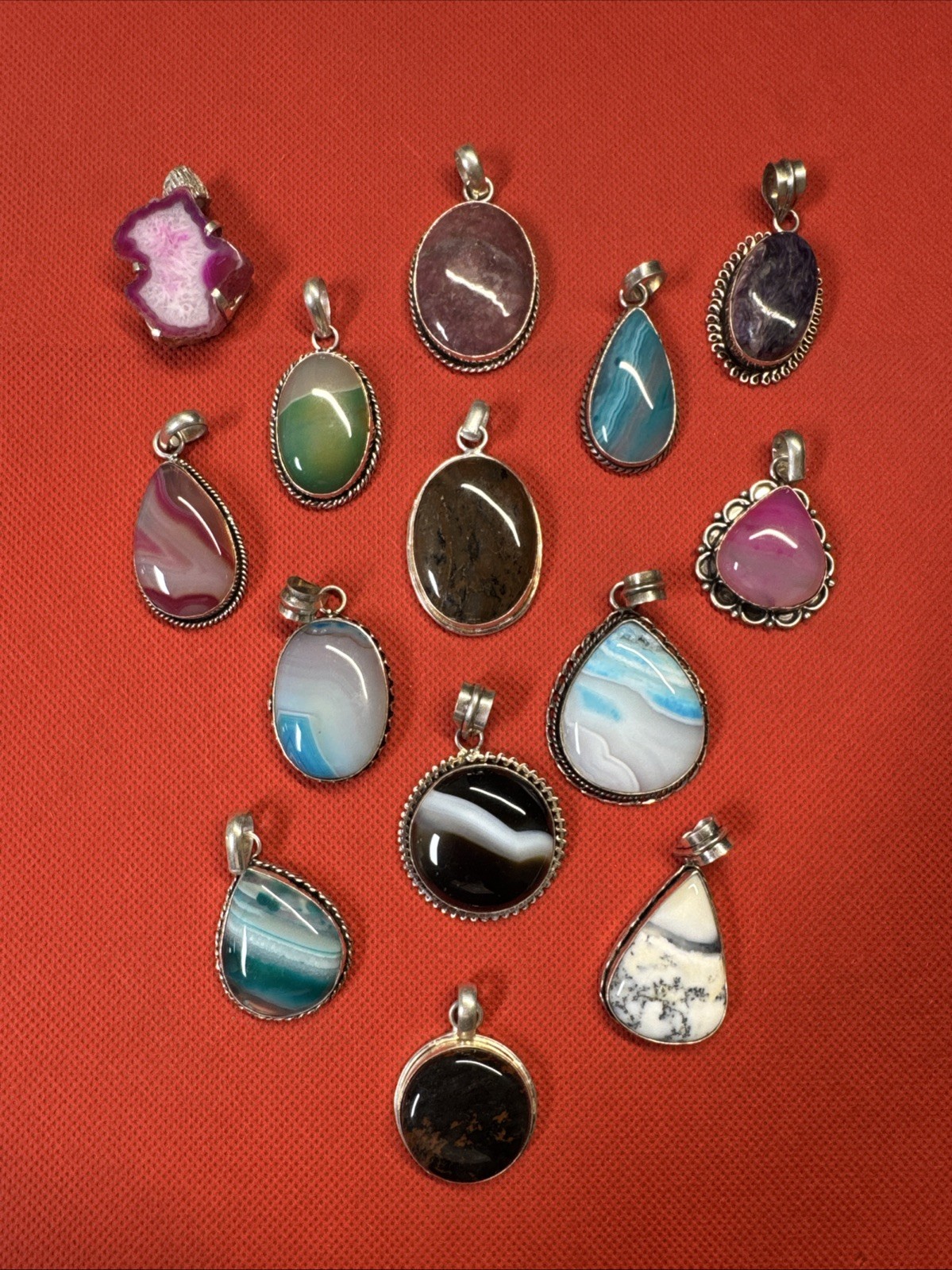 Vintage Beautiful Jewelry Stone Pendants/ Lot Of 14, :99