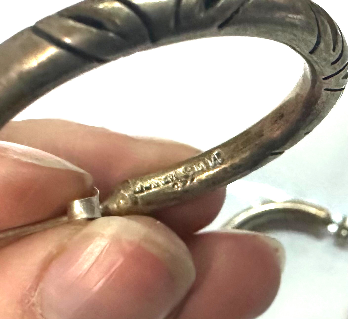 Signed MWS Mexico Sterling Silver Hoop Earrings 925 Large Etched Hoops 12.4g #10