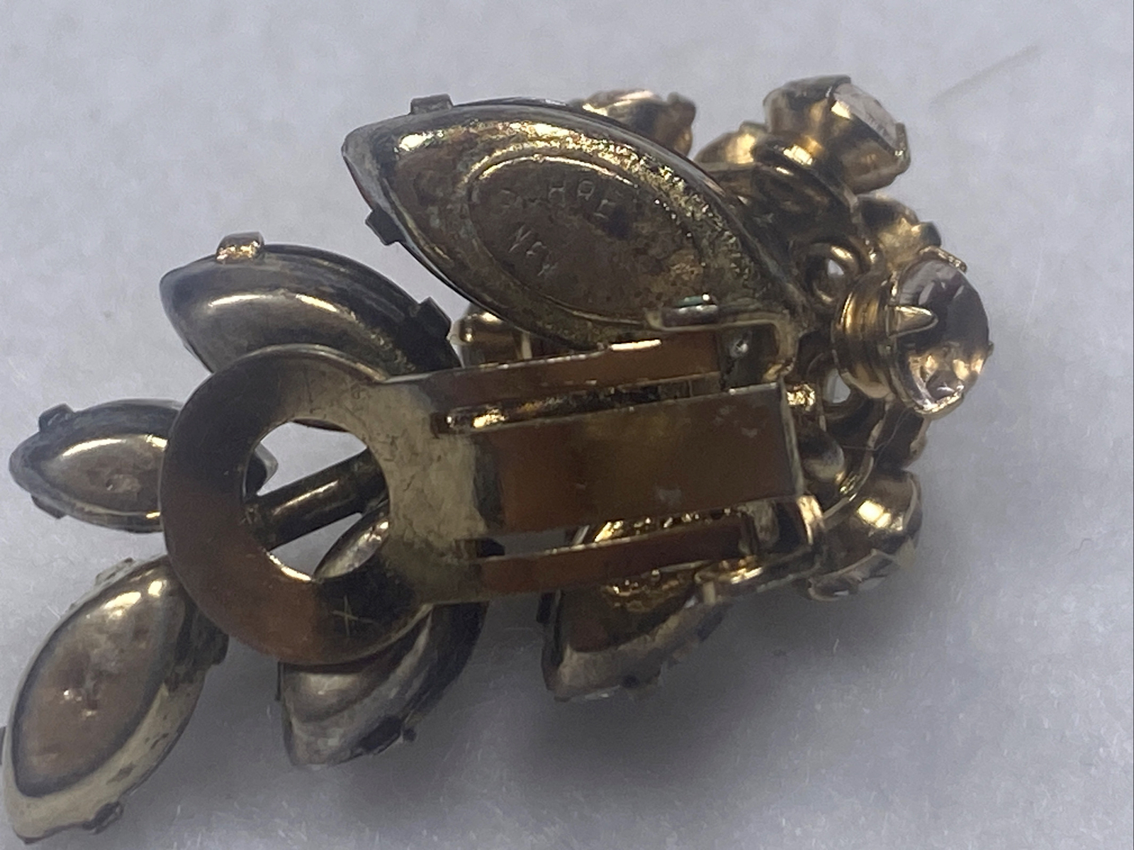Vintage Signed Schreiner New York Rhinestone Gold Tone Earrings
