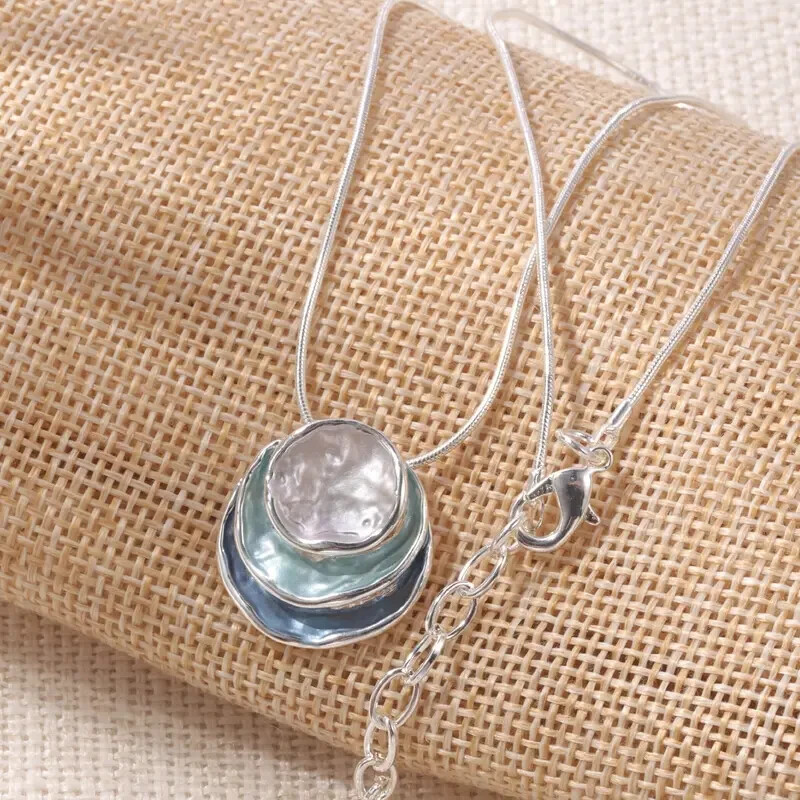 Fashion Enamel Zinc Alloy Necklace Silvery Chain Jewelry Women Men Gift New