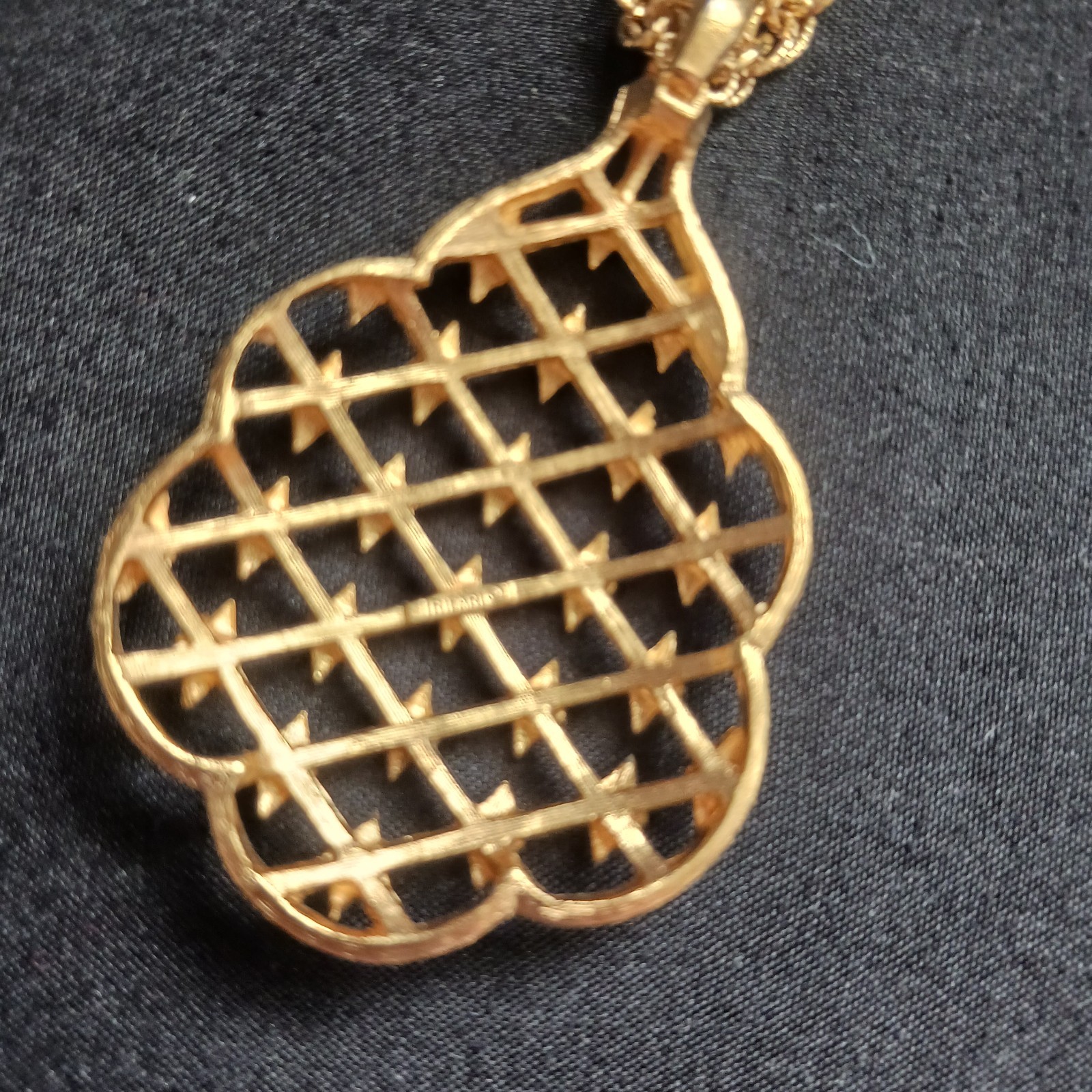 Vintage Trifari Crown Necklace. Gold Tone, 12 In Chain, Pendant 2.5 X 1.5