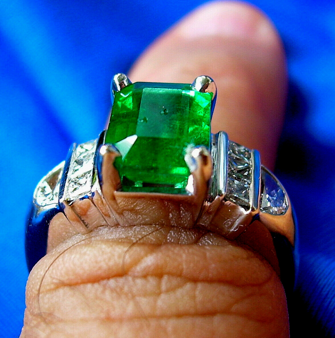 Original EARTH MINED EMERALD DIAMOND Deco Engagement Ring 14K GOLD Solitaire S 7