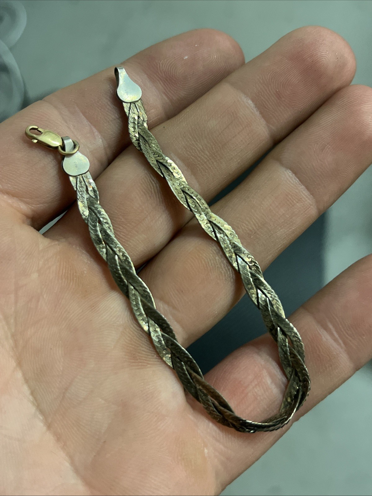 Vintage Italy 925 Sterling Silver Herringbone Bracelet 7 Inch 4.2 Grams