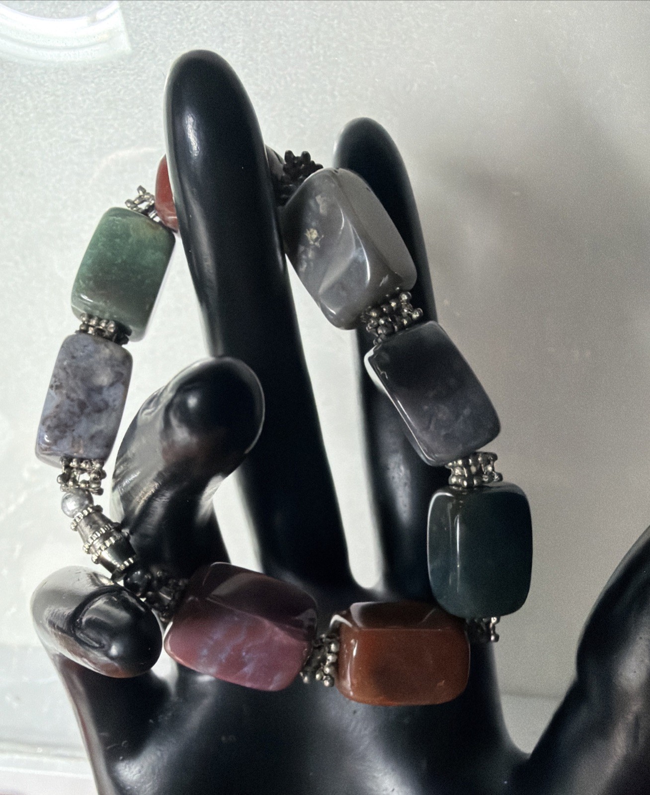 Multi Gemstone Bloodstone Quartz and Agate 7.5 Inch Bracelet