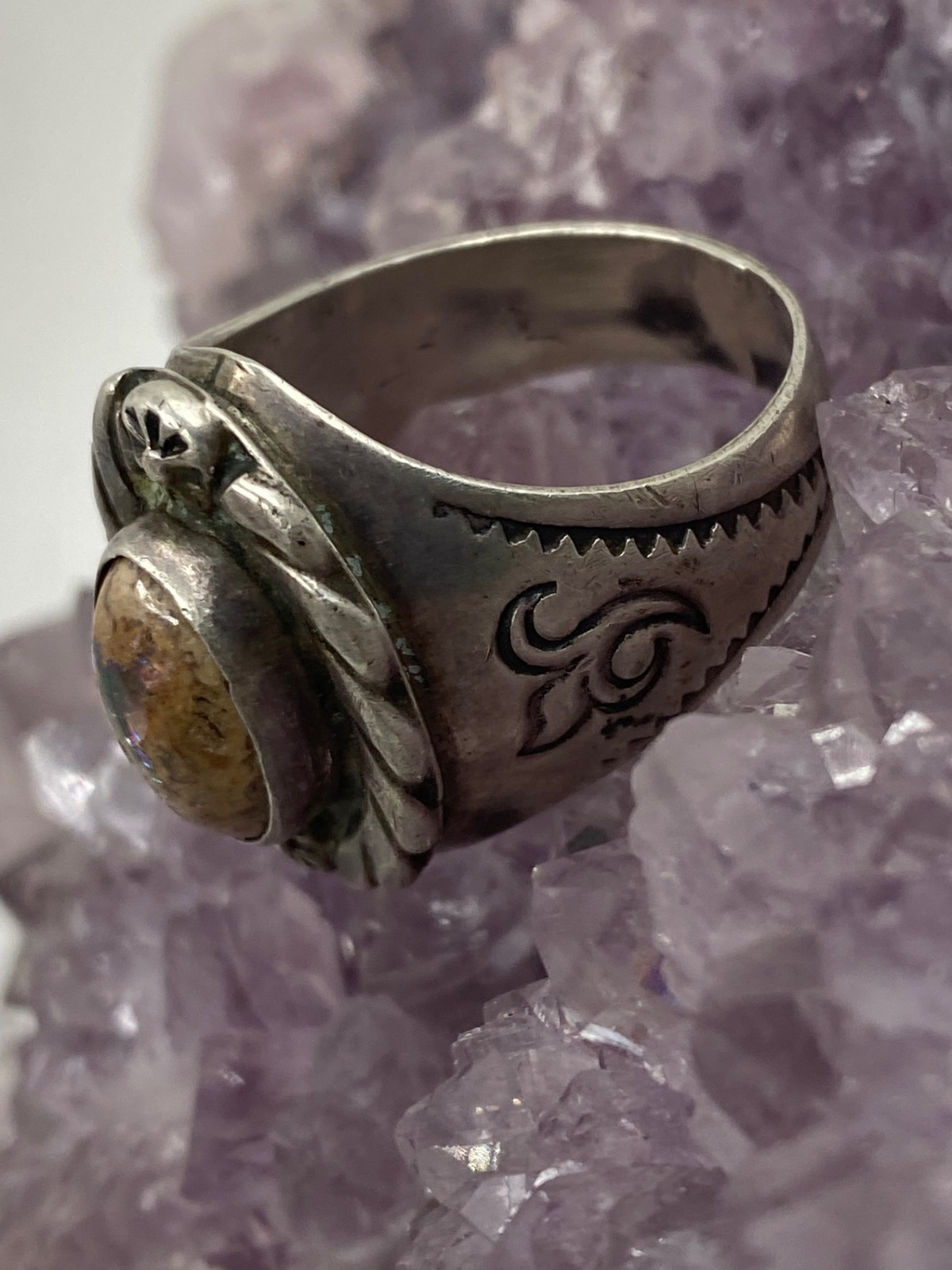Vintage Sterling Silver Boulder Opal Ring Size 11